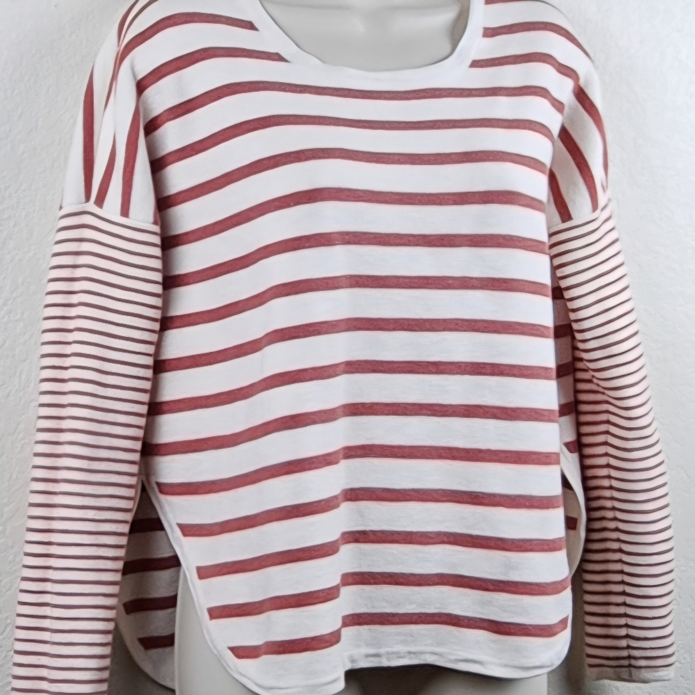 Madewell Breton Stripe Curved Hem Sweater Side Slit Relaxed Fit XS - Picture 7 of 8